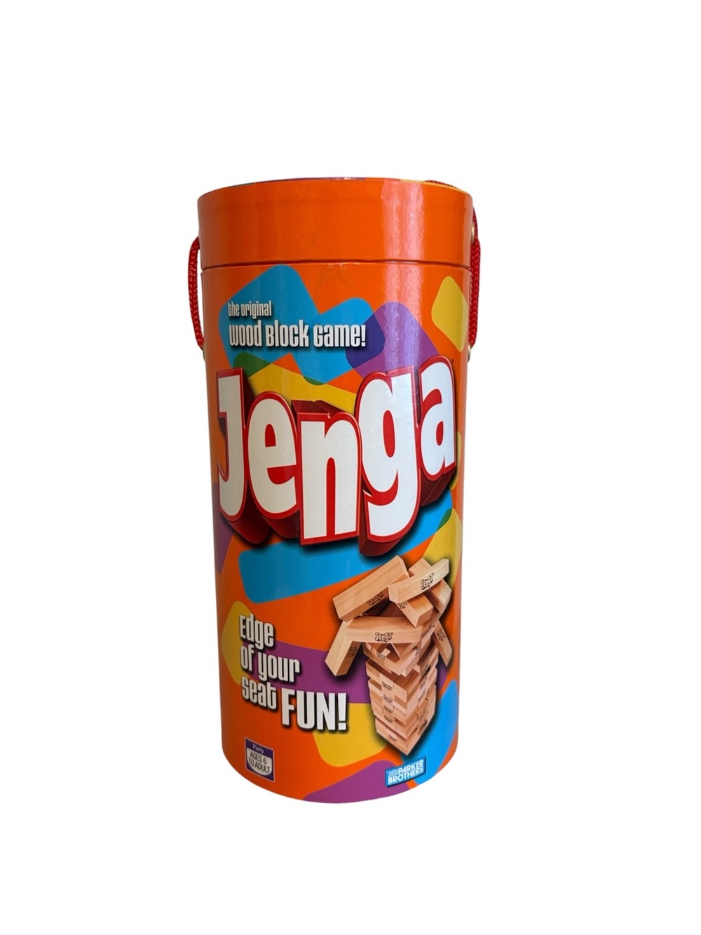 Jenga Original Wood Block Game Parker Brothers Orange Cylinder Tube Complete